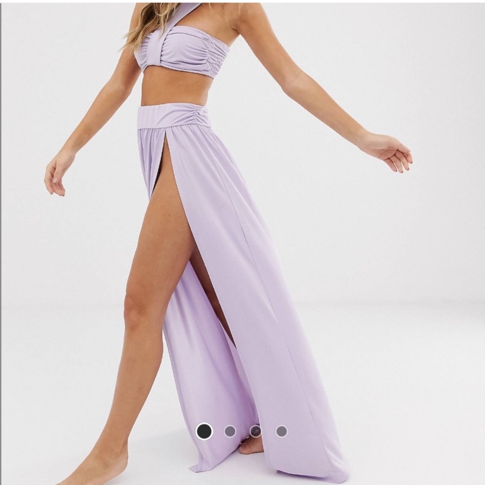 Asos Icey lilac drape front maxi beach skirt set